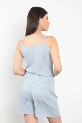 Giysa Mavi İp Askılı Şortlu Kaşkorse Kadın Pijama Takımı Pamuk Karışımlı Kumaş - 6015 Mavi