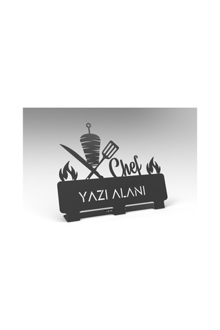 Kişiye Özel Hediyelik Aşçılık Chef Restoran Tasarımlı Metal Masaüstü İsimlik Siyah