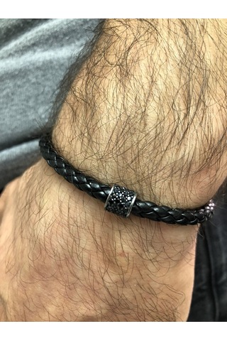 Moda Kulesi Gümüş Safir Taşlı Erkek Bileklik