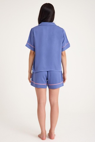 Dream Mavi/pembe Kısa Kollu Şortlu Önden Düğmeli 4 Parça Pijama Takım Set Mavi/pembe