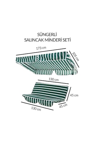 Salıncak Minder Seti Tenteli Salıncak Minder Seti Yeşil Beyaz 2 Kişilik Süngerli Işbir Gri Sünger Yeşil - Beyaz