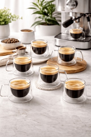 6 Adet 120 Ml Çift Cidarlı Cam Kahve Espresso Bardağı Mıt1284 Şeffaf
