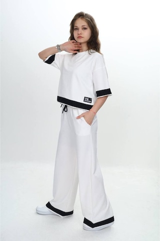 Kız Çocuk %100 Pamuk Kısa Kollu Garnili Truvakar Kol 2 İplik Alt&üst Eşofman Takımı-285-eşt-0011 Ekru