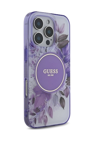 Apple iPhone 16 Pro Uyumlu Kılıf Guess Lisanslı Magsafe Şarj Özellikli Flower Tonal Circle Mor