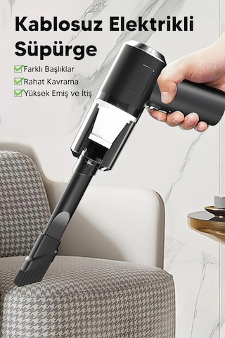 Araç İçi Süpürge Siyah 0-250 Watt 5-10 Dba Ses Seviyesi 1-2 Saat Şarj 2 Yıl Garantili
