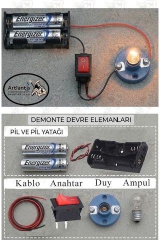 Paralel Basit Elektrik Devresi 1 Paket Deney Seti Eğitici Elektrik Devresi Duy Ampul Anahtar Pil Yatağı