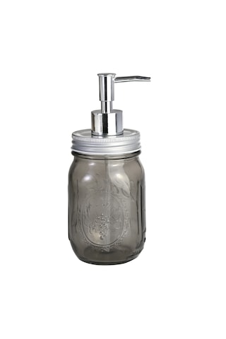 Cam Sıvı Sabunluk,çiçek Desenli Gri 8x8x10cm 420ml