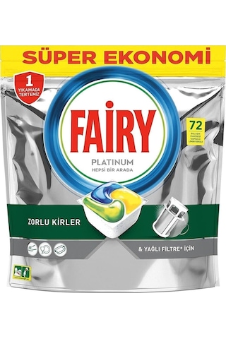 Fairy Platinum 72 x 2 Tablet Limon Kokulu Bulaşık Makinesi Deterjanı Kapsülü 72 Paket 2'li