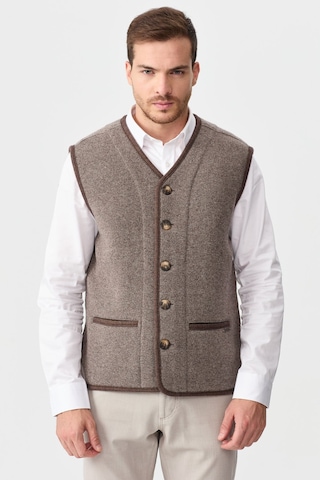 Erkek V Yaka Keçe Aksesuarlı Pike Dokuma Yün Yelek Vizon Vizon
