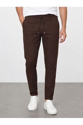 Classics Men Yazı Erkek Slim Fit Dar Kesim Beli Bağlamalı Yan Cepli Casual Jogger Pantolon Kahverengi