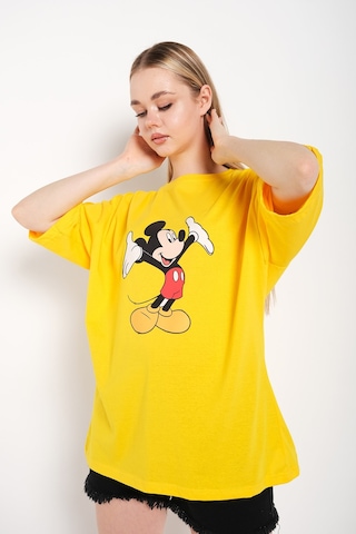 Kadın Sarı Kollar Açık Micky Oversize Tshirt Sari