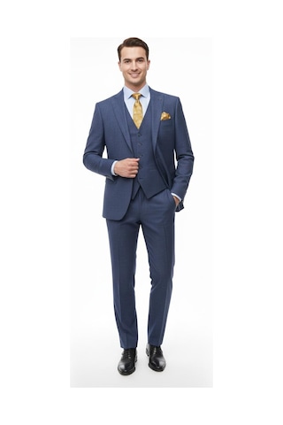 Presto Erkek Slimfit Armürlü 6 Drop Yelekli Takım Elbise Lacivert 786-250 Lacivert