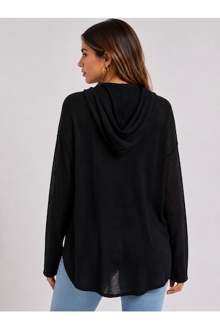 Neden Tekstil Kadın Kapüşonlu Siyah Regular Fit Sweatshirt