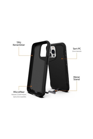 Apple Uyumlu iPhone 15 Pro Kılıf Airbag Kenarlı T-max Mat Standlı Kılıf