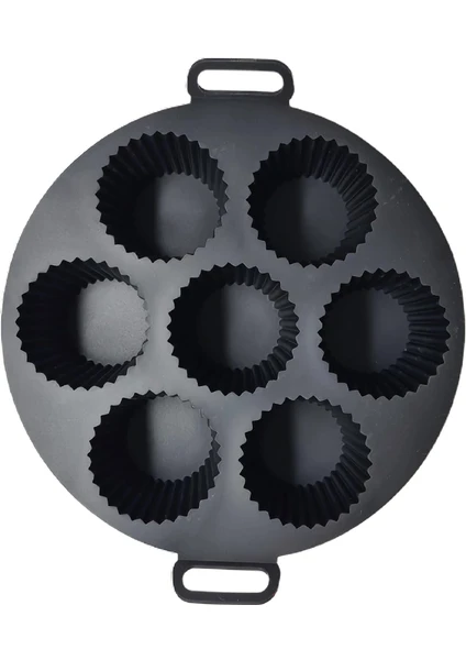Güncelçarşı 2 Adet Airfryer Silikon Kek Pişirme Kalıbı 7 Bölmeli, Silikon Cupcake Kek Pişirme Kabı Muffin Fırın Kalıbı Siyah