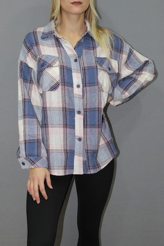 Saklımoda Oversize Ekose Gömlek Mavi - 4686.140 Çok Renkli