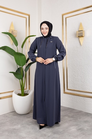 Biyeli Şerit Metal Aksesuar Detaylı Ferace / Antrasit - F0144 Antrasit