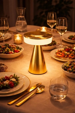 Dekoratif Masa Lambası Type-c Şarjlı Kablosuz Led Gece Lambası Dokunmatik Açma Kapama Modern Tasarım Ortam Aydınlatma Masa Üstü Işık Ev Ofis Kullanımı 19cm X 12cm Pc8235 Gold Diğer