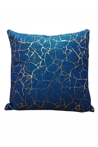 Altın Varak Desenli Dekorafit Tekli Kırlent Kılıfı 42x42 Cm Şık Ve Zarif Tasarım Lacivert