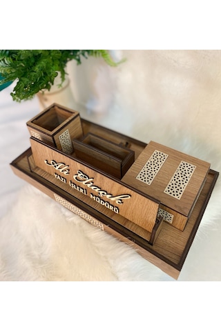 Lavinta54 Kişiye Özel Dekoratif Ahşap Masaüstü Set-kalemlik N11.22785