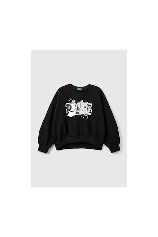 Mayoral United Colors Of Benetton Kız Çocuk Siyah Önü Pullu Baskı Detaylı Bisiklet Yaka Sweatshirt