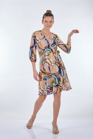 Explosion Midi V Yaka Sarımlı Elbise - Geometrik Desen - Günlük L