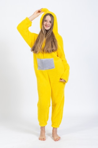 Tampap Fermuarlı Teletabi Model Polar Kadın Tulum Şapkalı - Sarı