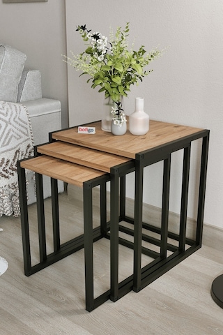 Bofigo 3'lü Metal Zigon Sehpa Zigon Sehpa Orta Sehpa Yan Sehpa çam