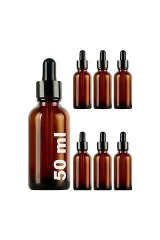 50 Ml Metal Kapaklı Damlalık Dropper Şişesi Serum 50 Cc Cam Şişe 6 Adet Siyah Kapak, Amber/kahverengi