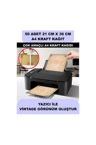 50 Adet A4 Kraft Kağıt 21x30 100 Gr. Yazıcı Uyumlu, Vintage Resim Kağıdı, Çocuk Etkinlik Kağıdı