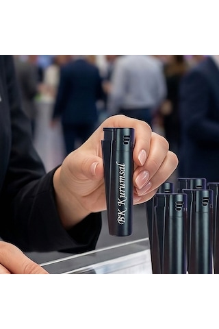 Bk Kurumsal Firma İsimli Siyah Clipper Çakmak 10 Adet Metal Gövdeli Hediye Kutulu