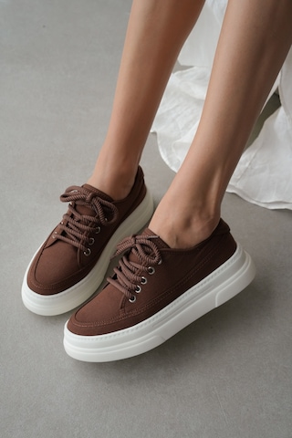Peinta Yüksek Tabanlı Bağcıklı Kadın Sneaker- Kahverengi