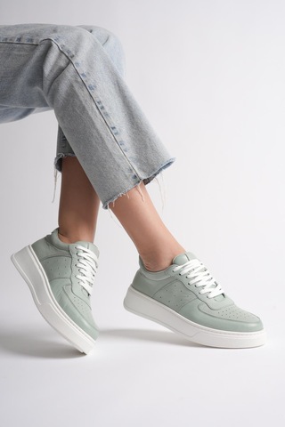 Analin Shoes Kadın Hakiki Deri Sneaker Bağcıklı Spor Ayakkabı Yeşil