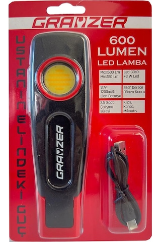 Grayzer Gl-600 Çalışma Lambası 600 Lümen Mıknatıslı Şarjlı Led Fener Siyah - Kırmızı