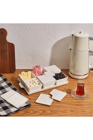 Aryıldız 15 Parça Sc Tepsili Kahvaltılık Dikdörtgen 249376 Beyaz