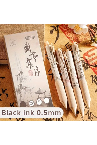 Tcherchı Çin Geleneksel Tarzı Jel Mürekkep Roller Kalemler 4'lü Set, Ekstra İnce 0,5 Mm Siyah Mürekkep