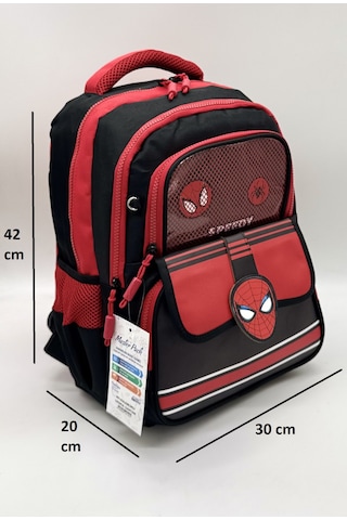 Spider Örümcek Desenli Termal Beslenmelik Ve Kalemlikli Çocuk Sırt Okul İlkokul Çantası Seti Siyah - Kırmızı