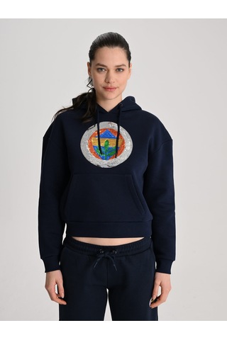 Fenerbahçe Lacivert Tribün Pul Payetli Kadın Oversize Sweatshirt Fb Laci Yeni