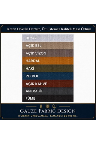 Fabric Design Keten Dokulu Masa Örtüsü Haki, 140x140 Çok Renkli