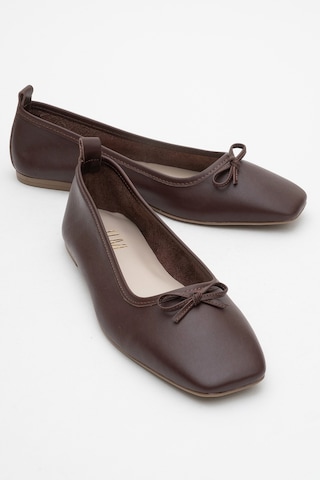 Luvishoes Luvi Shoes Sosa Kahverengi Cilt Hakiki Deri Küt Burunlu Fiyonklu Kadın Babet Ayakkabı Kahverengi