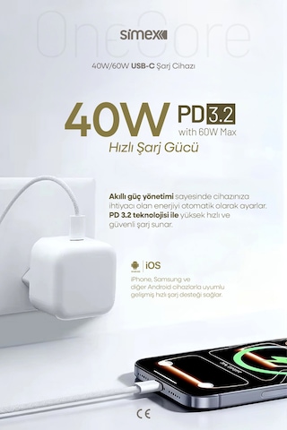 Apple iPhone Uyumlu 17 Pro Max 60w Pd Type-c Hızlı Şarj Adaptörü Dynamic Power 40w Apple iPad Air Şarj Başlığı Aleti