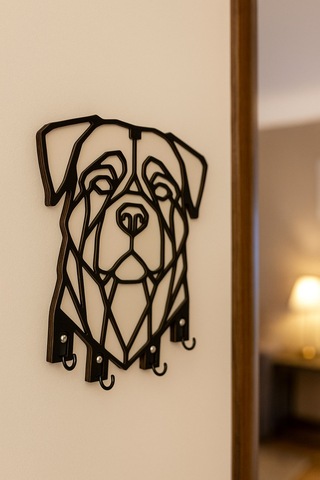 Geometrik Köpek Figürlü Duvar Tipi Anahtarlık Askılığı Siyah - Beyaz