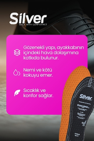 Silver Deri Koku Yapmaz Kesilebilir Ayakkabı Tabanlığı Gözenekli Tabanlık 35-45