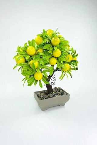 Jenerik Dekor Ağaç Limon Ağacı Saksılı Dekoratif Ağaç Biblo 24x13 Cm Çok Renkli
