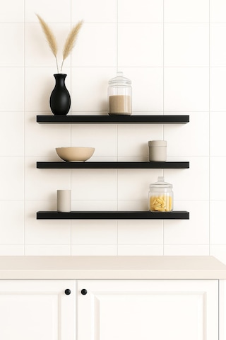 40 Cm 3lü Mat Siyah Mdf Uçan Duvar Rafı Gizli Bağlantı Kitaplık