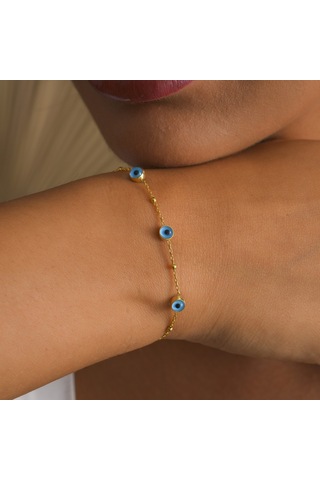 Queen Silver Jewelry 925 Ayar Gümüş Doç Nazar Bocuklu Bileklik Altın - Gümüş