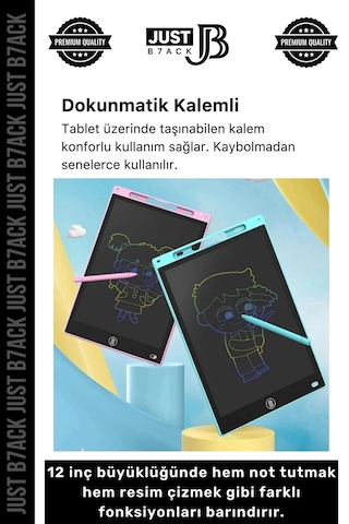 Yazıtableti 12 Inc Lcd Ekran Kalemli Dijital Çizim Tableti Yazı Tahtası Boyama Resim Akıllı Tablet Çok Renkli