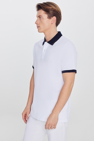 AC&Co / Altınyıldız Classics Erkek Beyaz-lacı %100 Pamuk Slim Fit Dar Kesim Polo Yaka Tişört