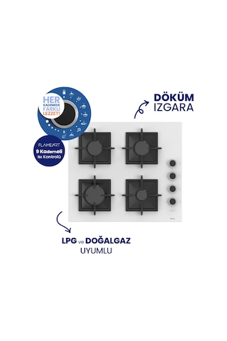 Ferre Pizzart & Fryart QEP65CB+SC206-FA+D064-SA Döküm Izgara Ankastre Set Beyaz