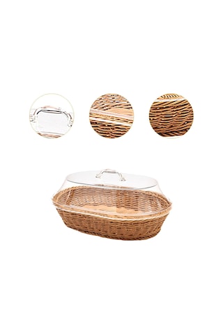 Magideal Suntek Kapaklı Hasır Dokuma Meyve Ekmek Sepeti 25 x 35 CM Çok Renkli